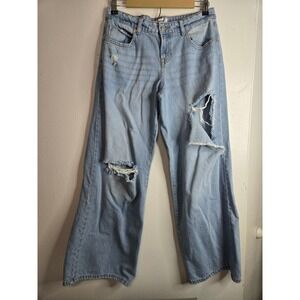 Forever 21 Low Rise Baggy Jeans Women 27 Light Wash Distressed Streetwear Indie